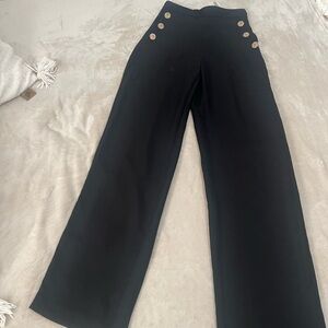 Zara Black Wide-Leg Sailor Pants with Gold Buttons